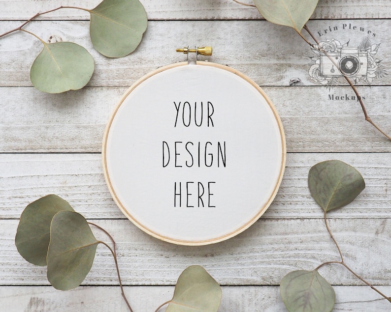 Download Cross Stitch Mockup Embroidery hoop mockup with eucalyptus on | Etsy
