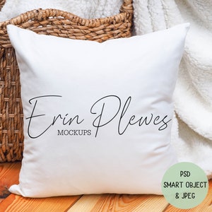 Pillow Mockup, Square Pillow Mock Up PSD Smart Object, Cushion Lifestyle Stock Photo, White Pillow Case Mock-up Digital Download Template