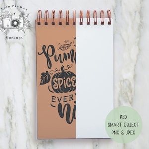 Notebook Mockup, Spiraal Notebook Mock Up op Marmer, PSD Smart Object Stationaire Flatlay, Instant Digitale Download Jpeg PNG Template