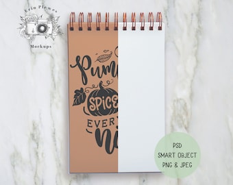 Notebook Mockup, Spiraal Notebook Mock Up op Marmer, PSD Smart Object Stationaire Flatlay, Instant Digitale Download Jpeg PNG Template