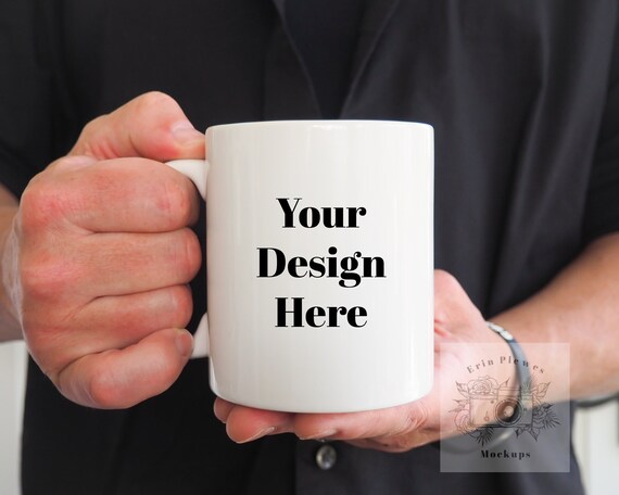 Download Coffee Mug Mockup 11 oz Mug Mock Up With Man Hands Photo ...