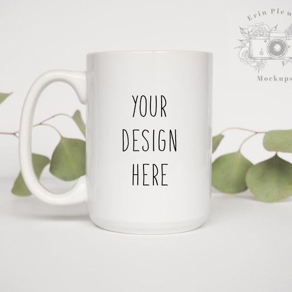 Coffee Mug Mockup, 15 oz Left Hand Mug Mock-up, Minimal Styled Stock Photography, Digital Download Jpeg Mock Up