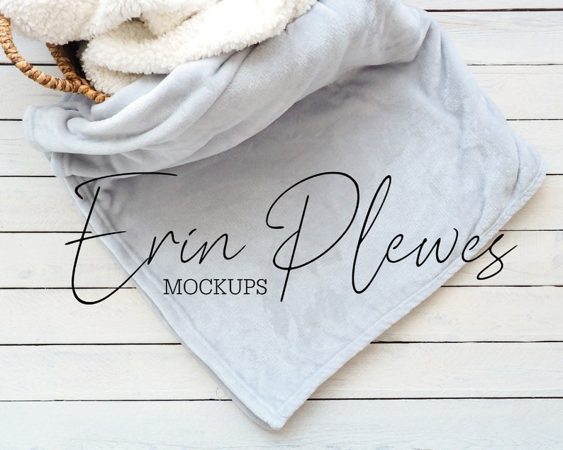 Download Blanket Mock Up Silver Fleece Blanket Mockup in a Basket ...