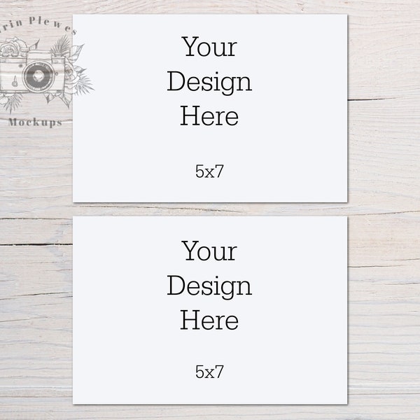 Card Mockup 5"x7" Landscape, Front Back Greeting Card Mock Up, Double Stationery Mock Ups, Jpeg Instant Digital Download