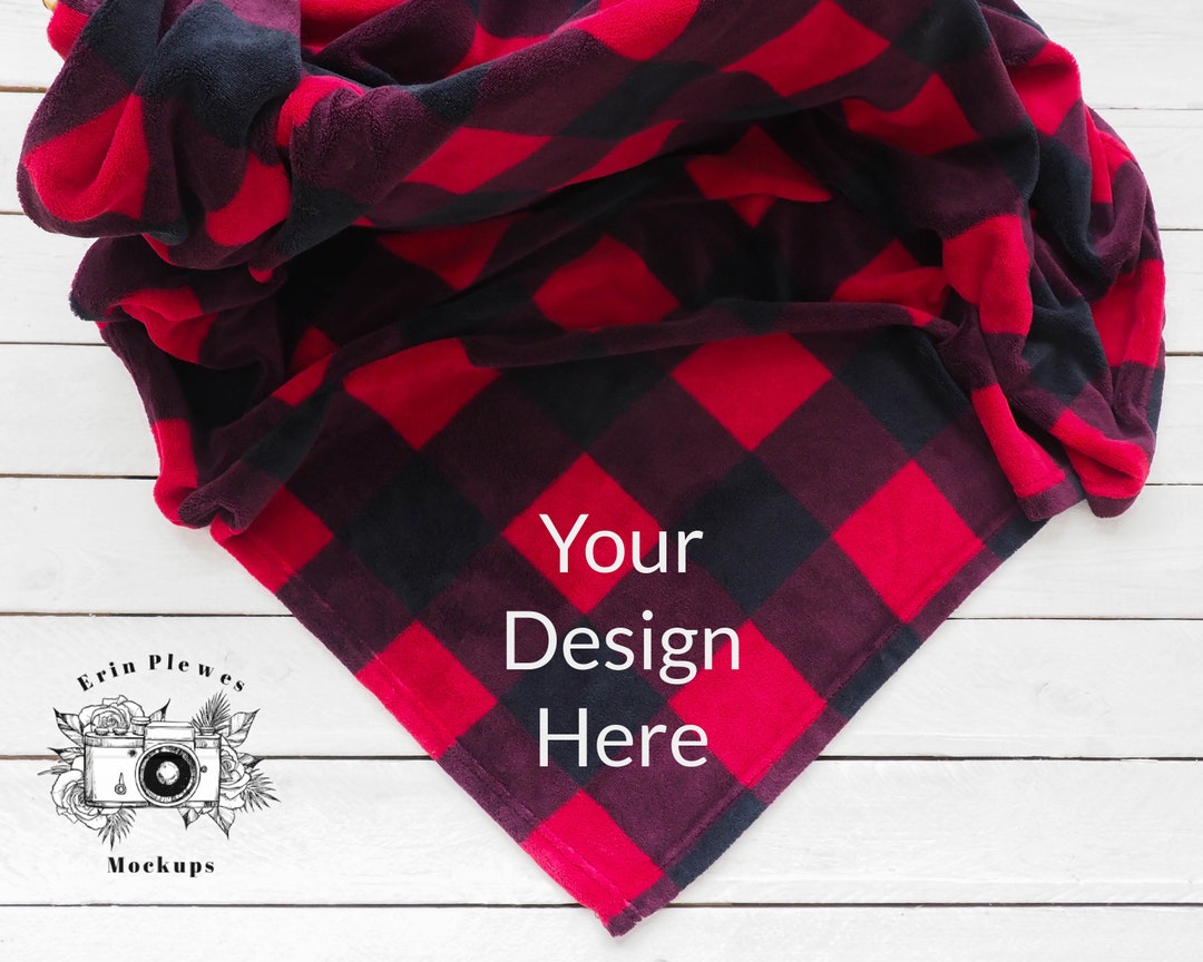 Blanket Mockup Red Plaid Christmas Blanket Mock up on Rustic Etsy