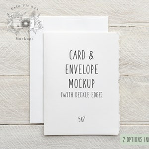 5x7 Card Mockup con busta bianca e Deckle Edge, Strathmore Greeting Card Mock Up per matrimonio rustico, Jpeg Download digitale istantaneo