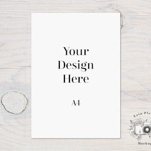 Poster Mockup A4, Print mockup on white washed rustic wood with knots, Paper mock-up, Jpeg Instant Digital Download Template