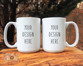 2 Mugs Mug Mockup, 15oz Coffee Mug Mockup for Nature Styled Stock Photography, Jpeg Instant Digital Download Template