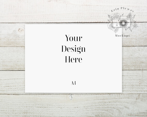 A4 Poster Mock Up, Print Mockup on Shiplap Wood Background, Minimalist Paper Flat Lay, Instant Digital Download Jpeg Template