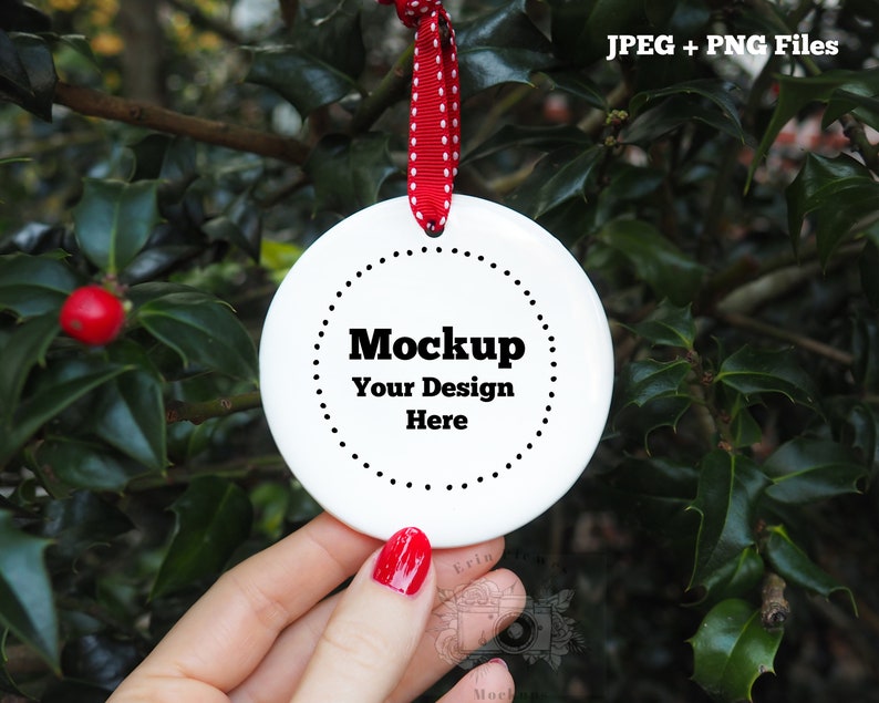 Download Christmas mockup round ornament white blank Holiday | Etsy