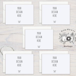 5 x 7 brede kaart Mockup Set van 5, landschap kaart Mock Front Back A7 briefpapier Suite Mock Ups, Jpeg Instant Digitale Download