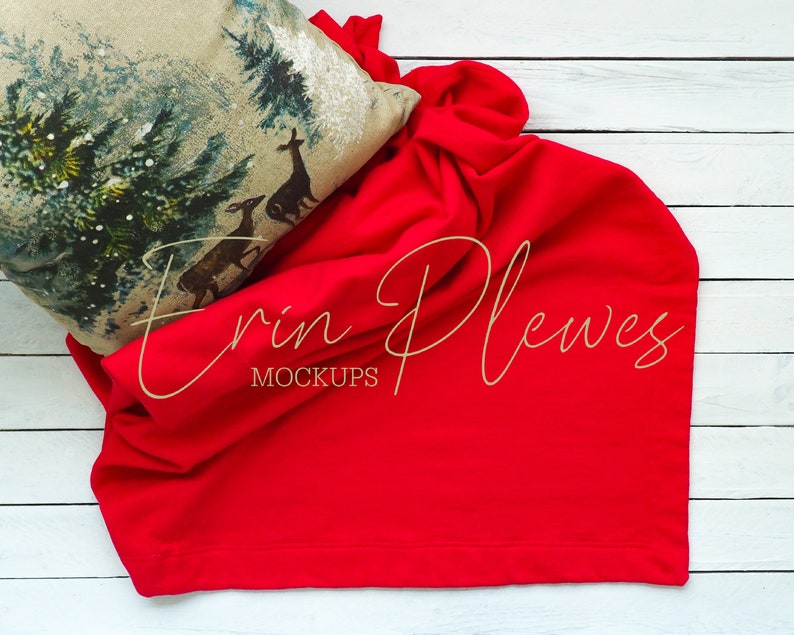 Download Blanket Mockup Red Gildan blanket mockup with pillow | Etsy
