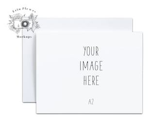 A2 kaart mockup op witte achtergrond, Uitnodiging mock-up met envelop, A2 Briefpapier Flat Lay, Jpeg Instant Digital Download Template