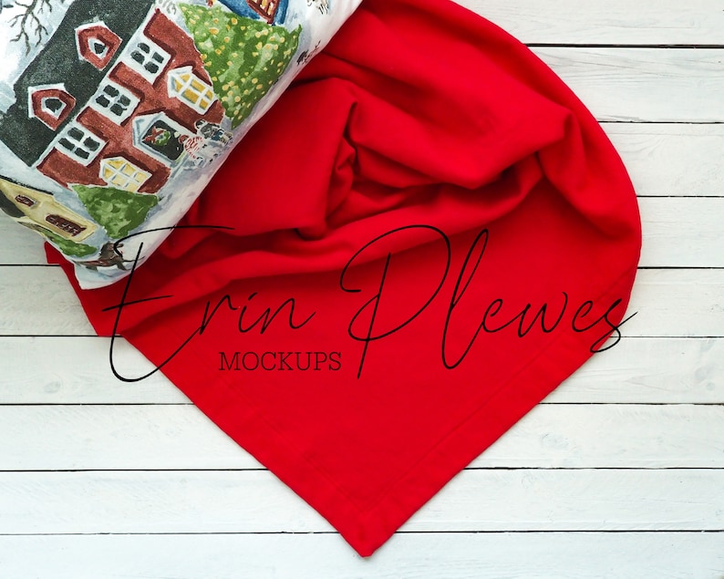 Download Blanket Mock Up Red Blanket Mockup with Christmas Pillow ...