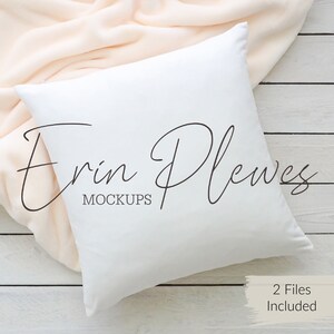 Pillow Case Mockup, Pillow mock-up with cream blanket, Minimalist cushion lifestyle stock photo, Jpeg Instant Digital Download
