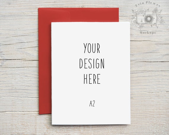 A2 Greeting Card Mockup With Red Envelope Thank You Card Etsy