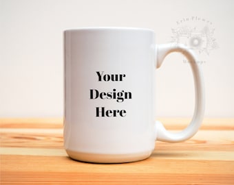 Mug Mockup, 15 oz White Coffee Cup Mock-up, Minimalist Lifestyle Stock Photo, Instant Digital Download Jpeg Template