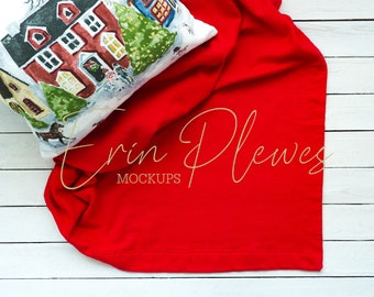 Red Blanket Mockup, Christmas Blanket Mockup, Fleece Blanket Mock up, Styled Stock Photo Instant Download
