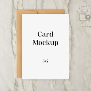 Maquette de carte de vœux avec kraft enveloppe 5x7, Merci Carte Maquette, 5 x 7 Stationary Flat Lay on Marble, Instant Digital Télécharger Jpeg