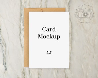 Grußkarte Mockup mit Kraft Umschlag 5 x 7, Dankeschön-Karte Mock-up, 5 x 7 stationäre flache Lay auf Marmor, sofortigen digitalen Download Jpeg