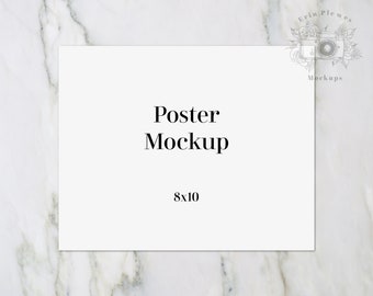 8x10 Print Mockup, Poster flatlay mock-up on marble for business, Clean minimal wall art mock up Jpeg Instant Digital Download Template