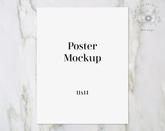 May include: A white poster mockup with the text "Poster Mockup" and "11x14" printed on it.