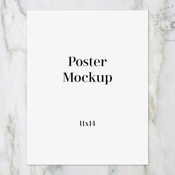 11x14 Poster Mockup, Print mock-up on gray marble lifestyle stock photo, Minimal Paper Mock up, Poster Flat Lay