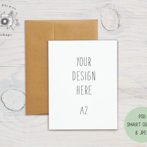 A2 Card Mockup Kraft Envelope, 4.25 « x 5.5 » Folded Card Mock Up, Greeting Card Mock-Up PSD Smart Object, Jpeg Instant Digital Download