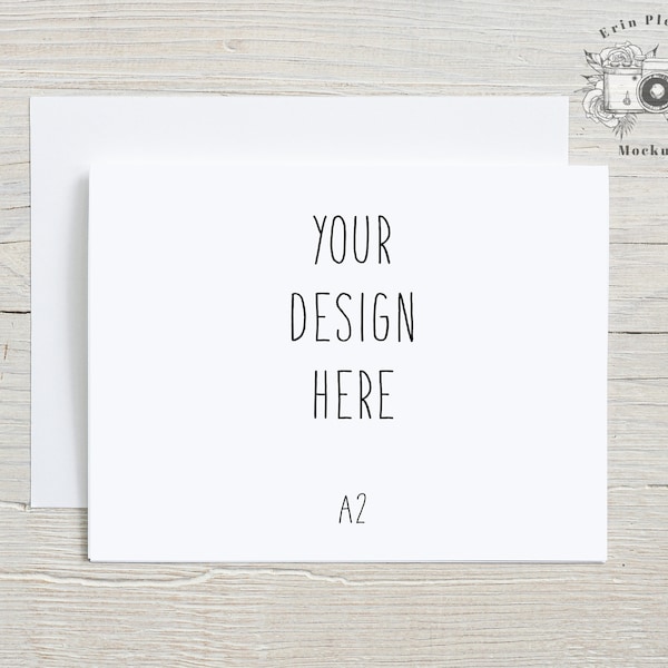 Greeting card mockup with white envelope, A2 Invitation mockup for rustic wedding, Lifestyle stock photo Jpeg Template