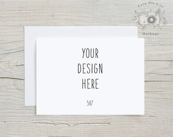 Greeting Card Mockup 5x7, Stationery mock-up with white envelope for rustic wedding and stock photo, Jpeg Instant Digital Download
