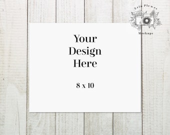 Poster Mockup Landscape, 8x10 Print mockup on gray rustic wood boards, Paper mock up, Instant Digital Download Template JPG