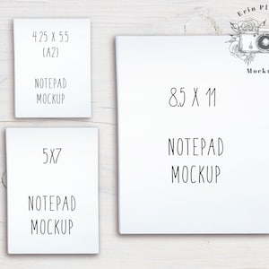 Porównanie makiet notatnika, 5x7 i 4,25 x 5,5 i 8,5 x 11 makiet notatnika, A2 i A7 Flatlay, natychmiastowe pobieranie cyfrowe Jpeg