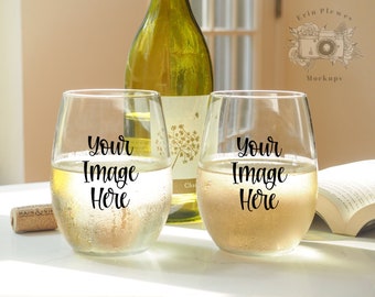 Glass Mockup, Stemless Wine Glass Mock up for Lifestyle Stock Photo, Glassware Set Mock-up, Digital Download Jpeg Template