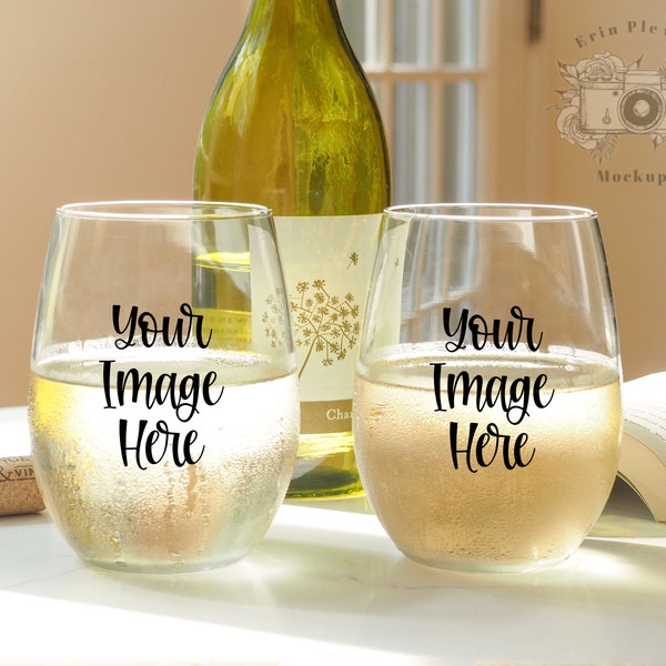 Glass Mockup, Stemless Wine Glass Mock up for Lifestyle Stock Photo, Glassware Set Mock-up, Digital Download Jpeg Template