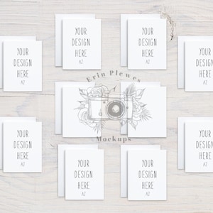 A2-kaartmodel suite met enveloppen x 10, voor- en achterkant wenskaart mock-up, briefpapier suite mock-ups, jpeg instant digitale download