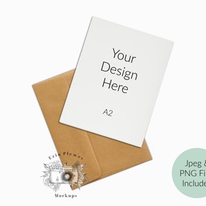 A2-Karte Mockup zurück, Rückseite der Karte Mock-up mit Kraft Umschlag, minimale Note Karte Stock Foto, Jpeg PNG Instant Digital Download