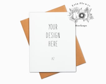 A2 Card Mockup Kraft Envelope, Greeting card mock-up on white background for minimalist lifestyle photo, Jpeg Instant Digital Download