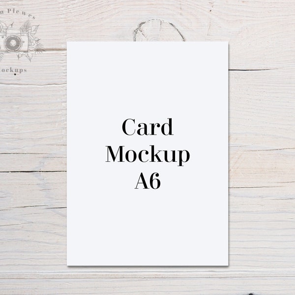 Greeting Card Mockup A6, Card Mock-up on Rustic White Wood, A-6 Thank You Note Flat Lay, Jpeg Instant Digital Download Template