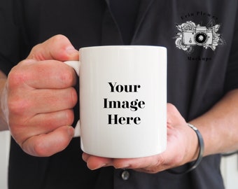 Coffee Mug Mockup, 11 oz Mug Mock Up with Man Hands Photo, Father Day Mug Mock-up, Instant Digital Download Jpg
