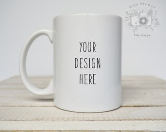 Coffee Mug Mockup, 11oz Mug Mockup on Rustic White Washed Wood, Minimalist Mock-up Jpeg, Digital Download Template