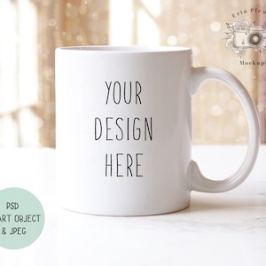 Mug Mockup Smart Object, 11 oz Coffee Mug Mock Up for Lifestyle Styled Stock Photo , White Mug Mock-up Template, Digital Download Jpeg PSD