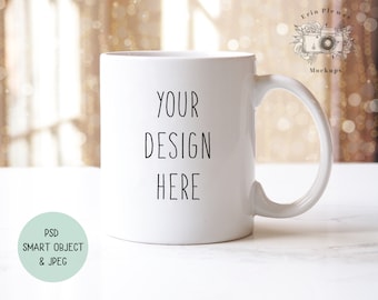 Mug Mockup Smart Object, 11 oz Coffee Mug Mock Up for Lifestyle Styled Stock Photo , White Mug Mock-up Template, Digital Download Jpeg PSD