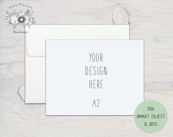 Greeting Card Mockup PSD Smart Object,  A2 Flat Card Mock Up, 4.25" x 5.5" Card Envelope Mock-up, Jpeg Instant Digital Download