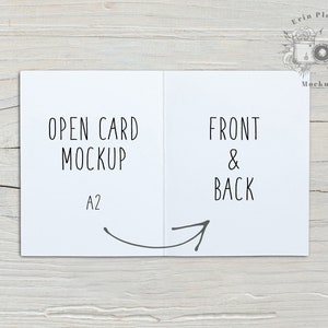 Open kaart mockup A2, voor- en achterkant wenskaart mockup voor rustieke bruiloft, interieur kaart stockfoto, Jpeg Instant Digitale Download
