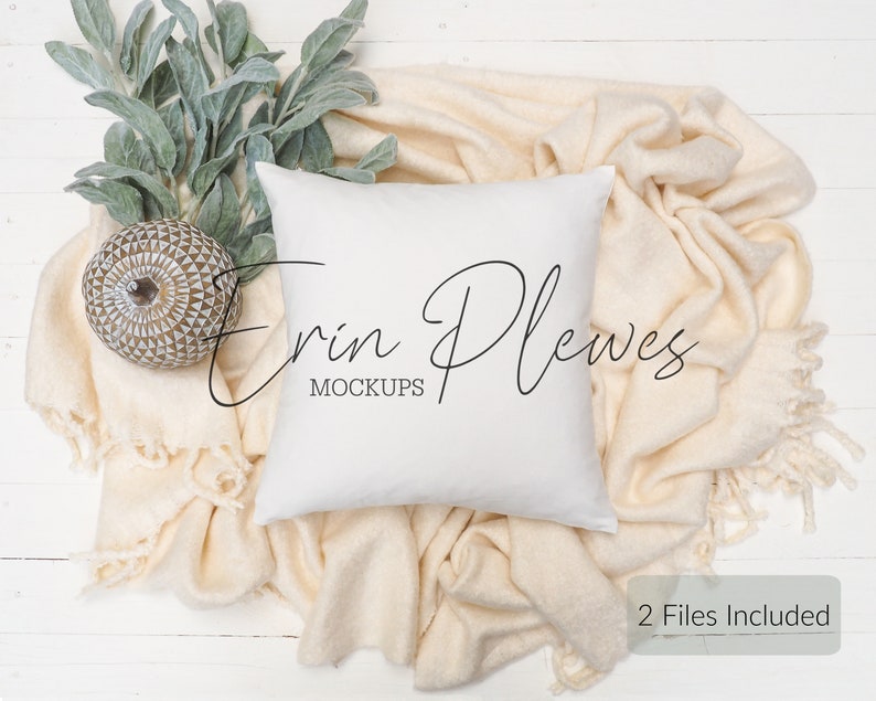 Download Pillow Mockup Throw Pillow Mock Up with Blanket and Pumpkin | Etsy