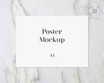 Print Mockup A4, Poster Mock Up on Marble Landscape, Paper Flatlay Mock-up, Instant Digital Download Template