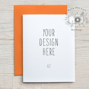 A2-Karte Mock-up mit leuchtend orange Umschlag, Dankeschön-Karte Mock-up vertikal, Geburtstagskarte Umschlag Mock-up, Jpeg Instant Digital Download