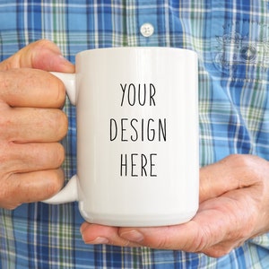 Mug Mockup, Coffee Mug Mock-up with Man Hands, Father&#39;s Day Coffee Cup Stock Photo, Digital Download Jpeg