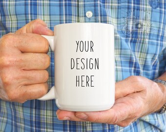 Muggmodell, kaffemuggmodell med manshänder, fars dag-kaffekopp stockfoto, digital nedladdning jpeg