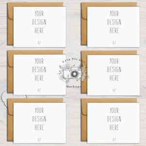A2 Card Mockup Kraft Sobre Conjunto de 6, Maquetas de tarjetas de felicitación frontal trasera, Suite de maquetas de tarjetas horizontales, Descarga digital instantánea Jpeg